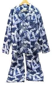 The Lazy Poet 2 Piece Pajama Set Women XL Long Sleeve Woven Cotton Blue Feathers
