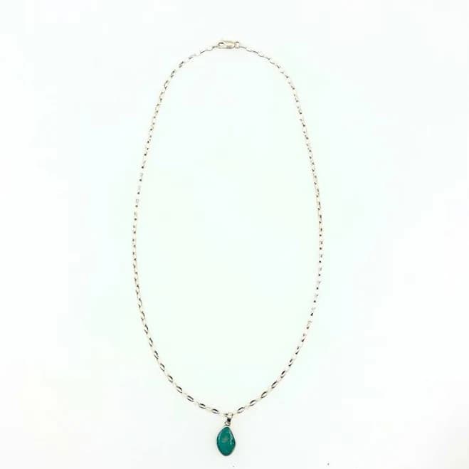 Sterling Silver Oval Turquoise Pendant Necklace