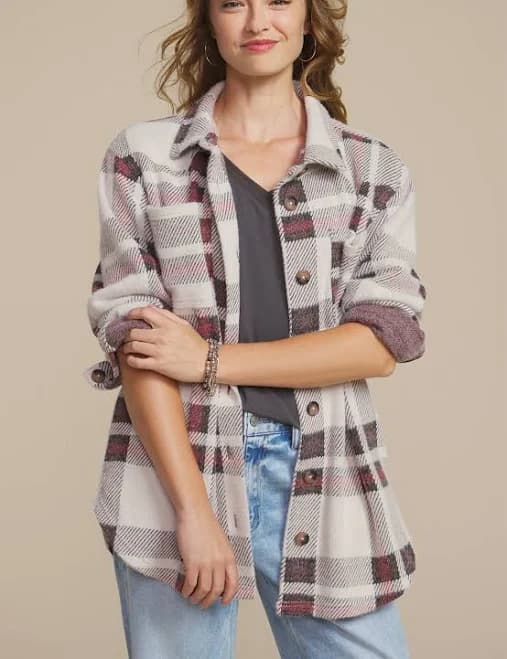 maurices Women's Plush Flannel Plaid Shacket