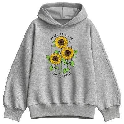 Oversized Fleece Hoodie Sweatshirt with Sunflower Quote