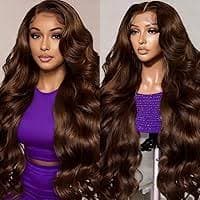 Amazon.com : Loyom Chocolate Brown 26 Inch Lace Front Wig Human Hair 13x4 Brown Lace Front Wigs Human Hair 200 Density HD Lace Front Wigs Human Hair Brown Human Hair Wig Glueless