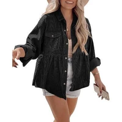 Imily Bela Women's Loose Fit Corduroy Shacket with Pockets