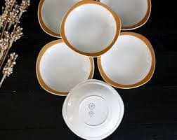 White Ceramic Sarreguemines Plates Mid Century Modern With Orange Geometric Design - Etsy UK