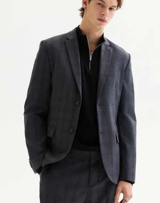Men h&m Dark beige/checked Slim-Fit Jacket