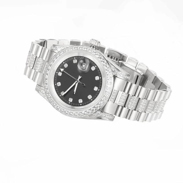 Black Dial Mens Luxury Watches - Silver-Black Dial