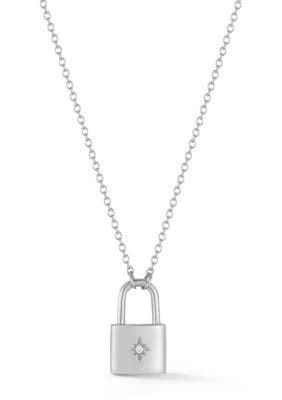 Sphera Milano Sterling Silver CZ Padlock Pendant Necklace