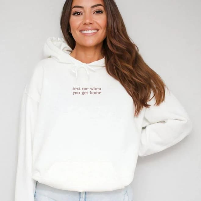 Embroidered Text Me When You Get Home Graphic Hoodie