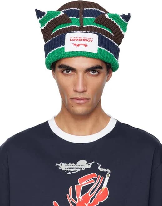 Charles Jeffrey Loverboy Men's Chunky Ears Striped Cotton Beanie
