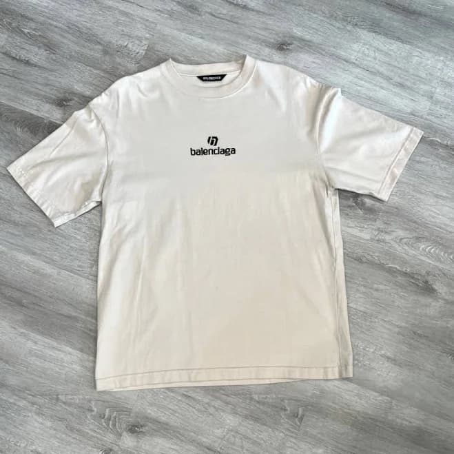 Balenciaga Shirts | Balenciaga Beige Logo T-Shirt Xs | Color: Cream | Size: Xs | Juliastrak's Closet