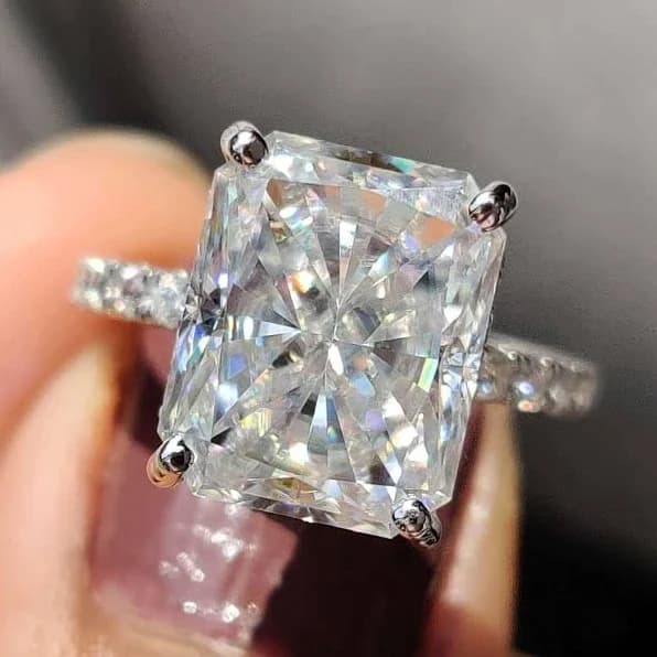 Classic Radiant Hidden Halo Pave Moissanite Engagement Ring