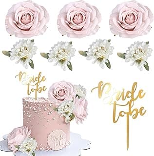 Rsstarxi 8 Pack Acrylic Bride to Be Cake Topper Artificial Flower Wedding Rose Cake Pick for Baby Shower Wedding Bridal Shower Party Cake Decorations Supplies