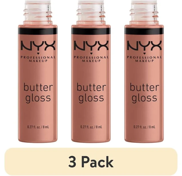 NYX Professional Makeup Butter Gloss Lip Gloss, Softens and Conditions, 14 Madeleine, 0.27 fl oz (3 pack)