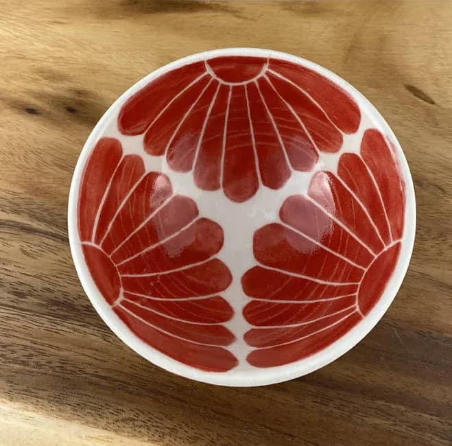 Handpainted Porcelain Bowl: Small Red Floral Pottery Prep Bowl