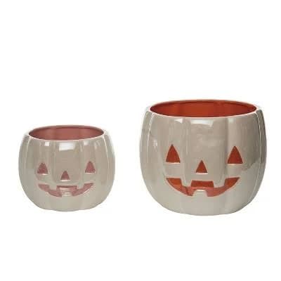 Transpac Dolomite Halloween Iridescent Nesting Pumpkin Snack Bowls (Set of 2)