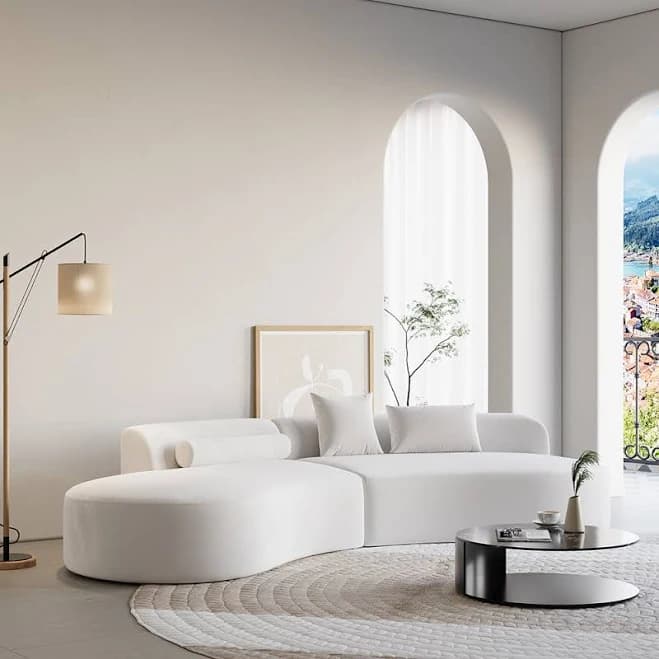 Homary 109" Modern Curved Velvet Sectional Sofa 2 Piece 4-Seater Chaise with 3 Pillows