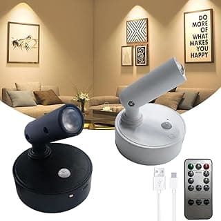 1 Pack LED Cable-Free Smart Wall Mounted Lights Indoor with Remote 3CCT Rechargeable Wireless Magnetic Spotlight with Timer＆Dimmable Motion Sensor for Plant Painting, Artwork, Accent Lighting, Black