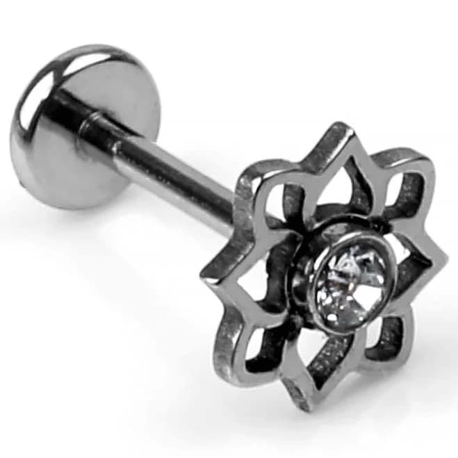 16g Silver Steel Gem Floral Labret