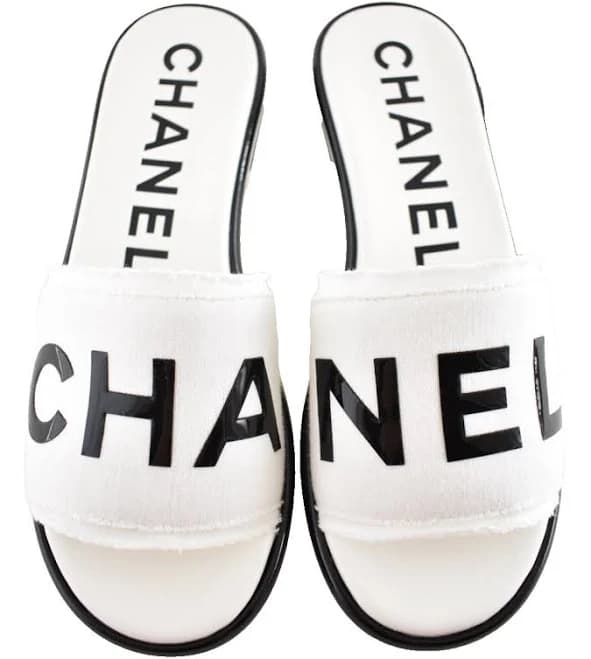 Chanel 24c White Black Cha Nel Letter Logo Mule Slide Block Heel