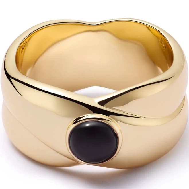 Daisy London 18ct Gold Chunky Black Onyx Ring