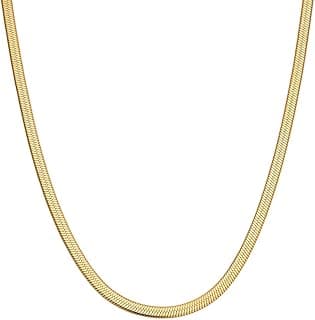 Nassau Necklace - Waterproof & Sweatproof Simple Womens Necklaces for Everyday Wear - Silver, Rose Gold, Gold Necklaces for Women - Stainless Steel Necklace - Herringbone Chain with 14k Golden Color PVD Coating - Necklaces for Women Trendy