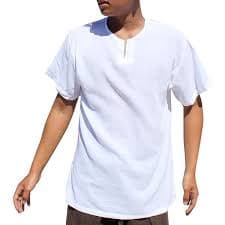 RaanPahMuang Natural Light Cotton Mens Shirt Wide Chinese Collar Short Sleeve, X-Small, Thin Aum Textured Cotton - White at Amazon Men's Clothing store