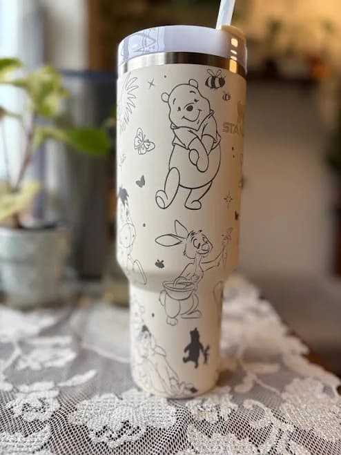 40oz Bear and Friends Tumbler with Handle & Straw, Gift For Him, Gift For Her, Personalized Gifts, Bridesmaid Tumbler, 40oz tumbler cup