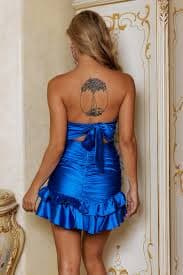Crystalline Strapless Satin Mini Dress Blue | Hello Molly US