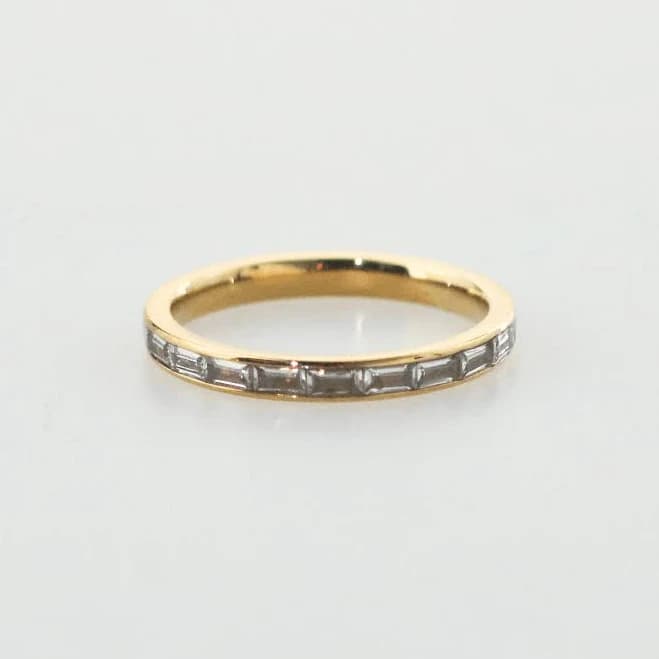 Meideya 18K Gold Crystal Slim Band Ring