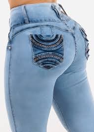 MX JEANS Mid Rise Butt Lifting Rhinestone Blue Jeans – Moda Xpress