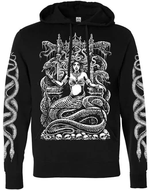 VampireFreaks Men's Medusa's Throne Snake Sleeve Hoodie