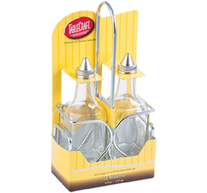 TableCraft H600N2 6 oz. Glass Oil & Vinegar Cruet Set with Rack