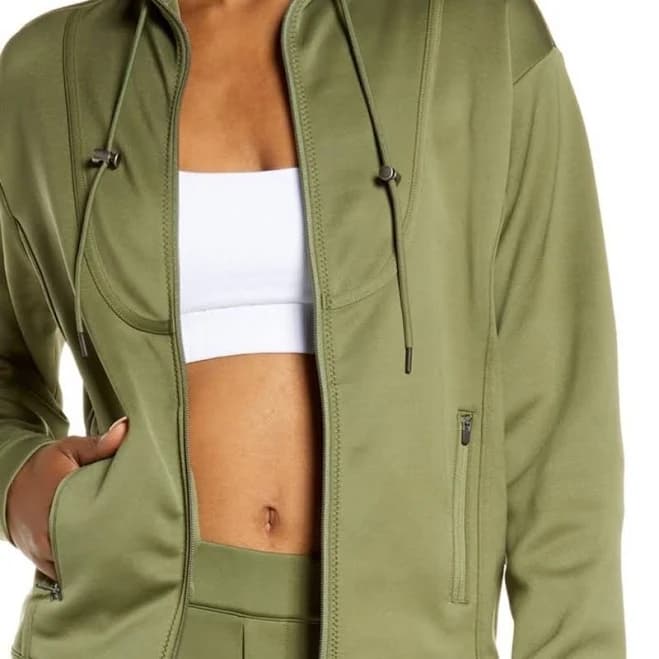 Zella Sleek Olive Track Jacket Stand Up Collar Size XS - Women | Color: Olive | Size: XS