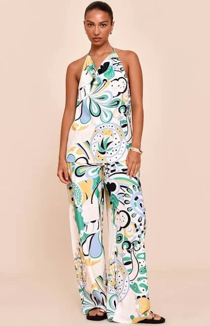 Floaty Wide Leg Abstract Print Pants