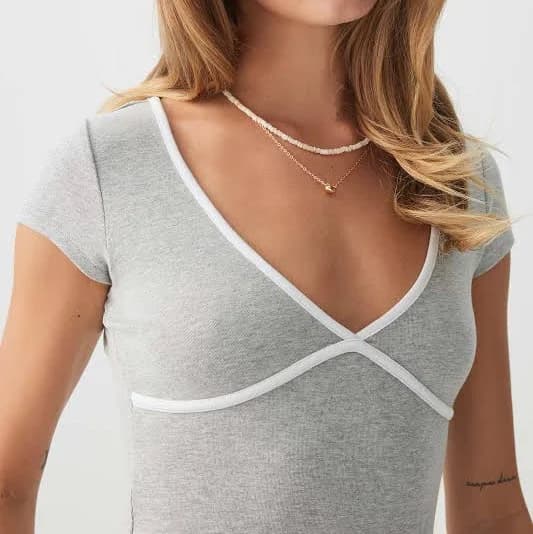 Ardene Women's Deep V-Neck Cap Sleeve Cotton T-Shirt