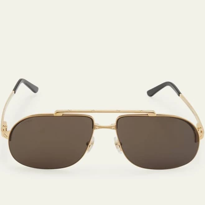 CARTIER Santos Evolution Men's 24k Gold Plated Aviator Sunglasses