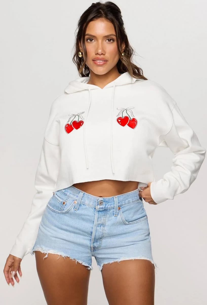 Yitty Cozy Fleece Cherry Cropped Hoodie