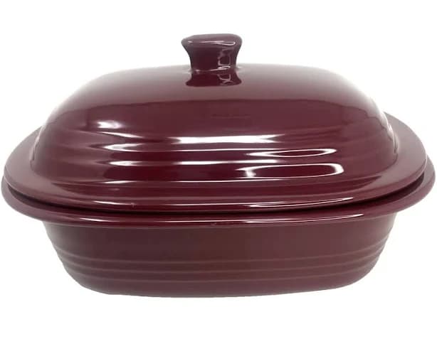 Pampered Chef Cranberry Deep Roaster Covered Baker Stoneware 3.1 Qt