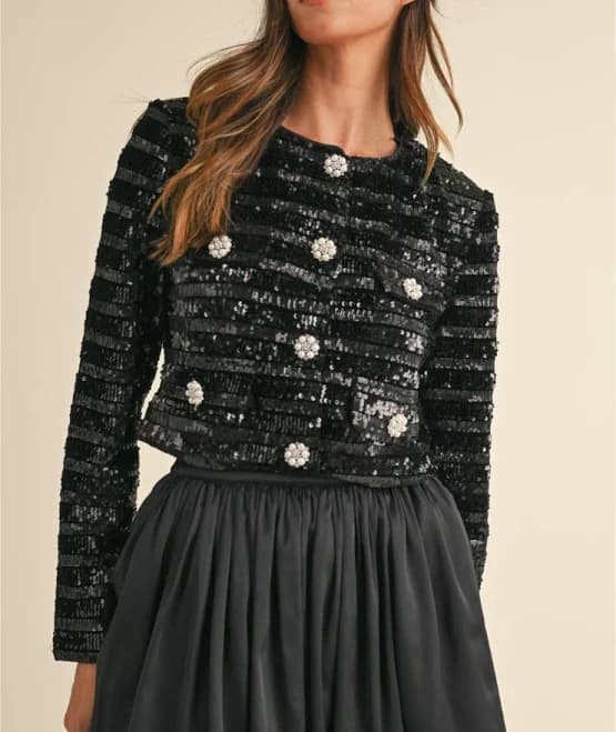 Pippa & Pearl Women's Taylor Sequined Velvet Cropped Jacket