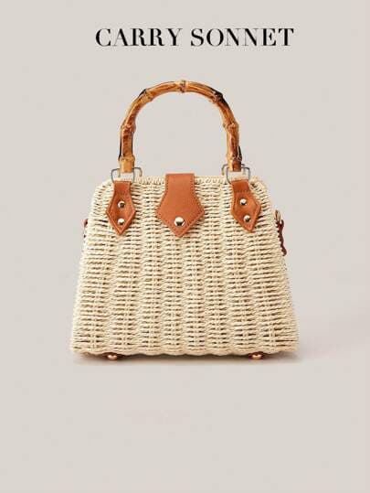 Cross Body Handbags For Women Straw Woven Beach Bag 2025 Summer Handmade Purses Wicker Rattan Bag Holiday,1 Pc Fashionable Straw Woven Handheld And Crossbody Bag | SHEIN USA