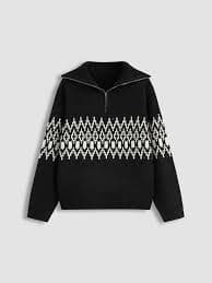 Knit Fabric Knit Geometric Half Zip Oversized Sweater For Daily Casual