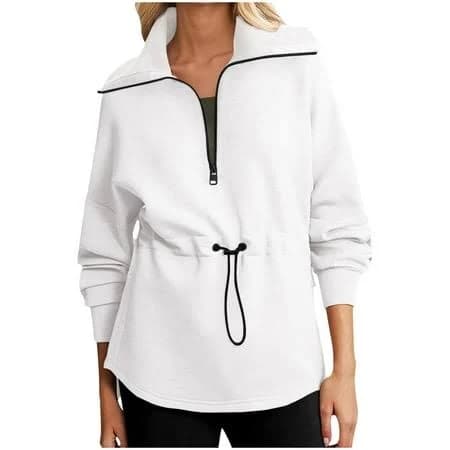 Women's Drawstring Waist Half Zip Up Sweatshirt