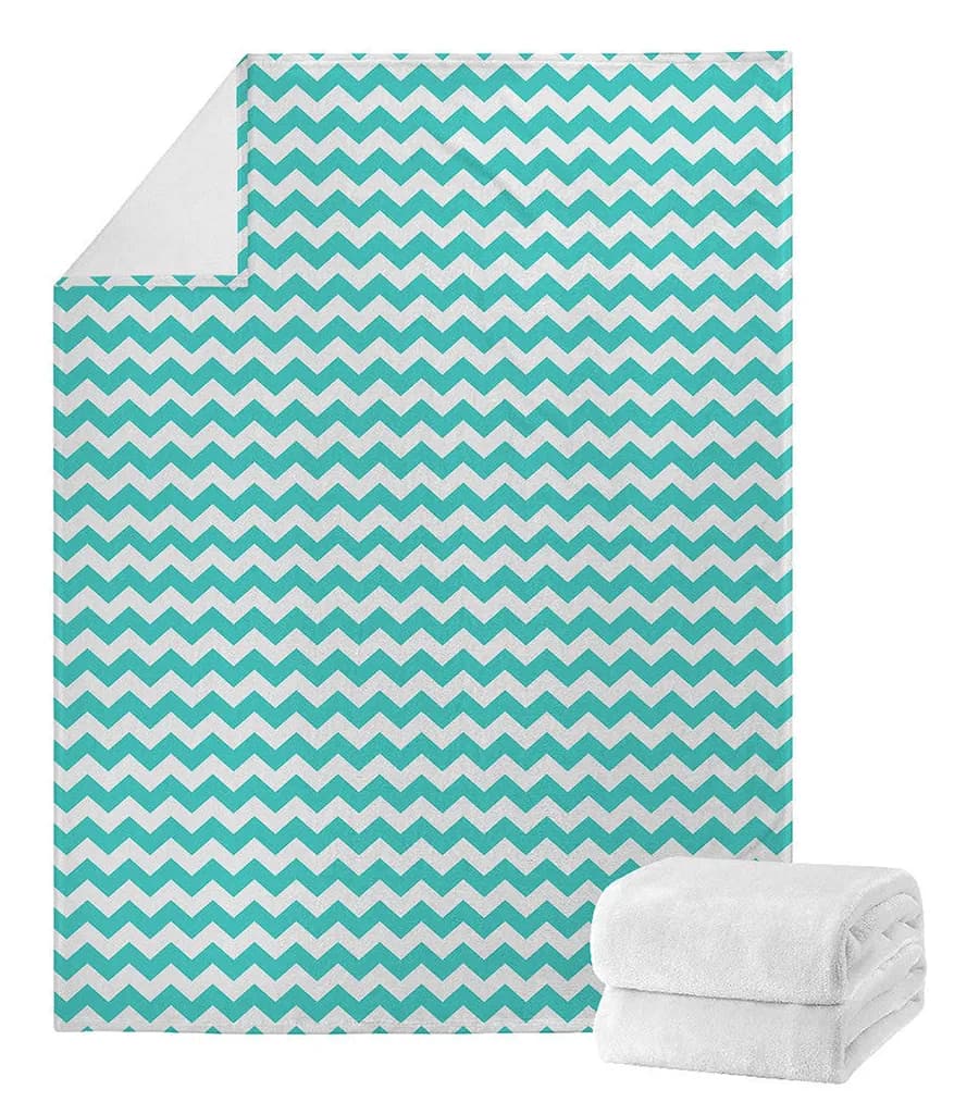 Teal and White Chevron Pattern Print Blanket