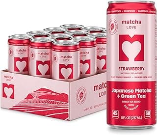 matcha LOVE Strawberry Matcha + Green Tea, Sweetened, 8 Ounce (Pack of 12)
