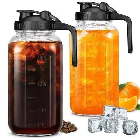 Joualy 2 Pack 64 oz Wide Mouth Mason Jars with Lid