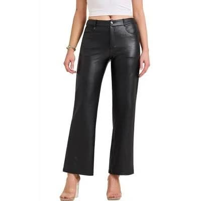 Inspire Chic Women's High Waist Straight Leg Leather Pants with Pockets