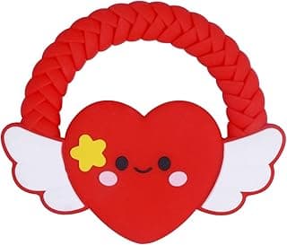Silicone Baby Teether Ring Toy,Must Haves Teething Relief Chew Toys for 0-6,6-12 Months Boys and Girls,Newborns Essentials,Safe and Soft,BPA Free. (Red Heart)