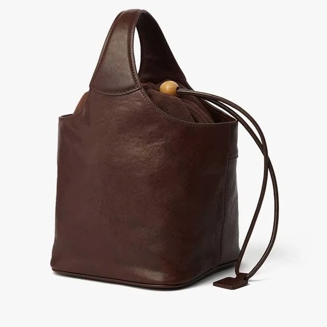 Leather Drawstring Bucket Bag