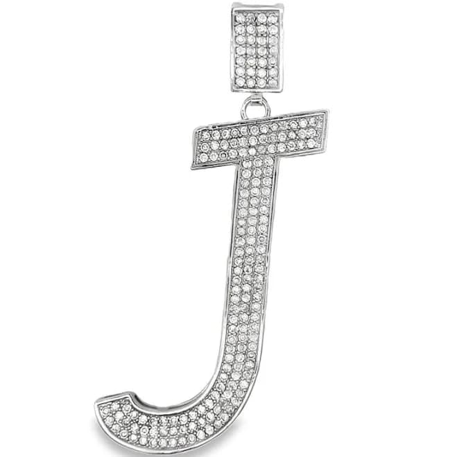 Large Block Initial Letter White CZ Iced Out Pendant