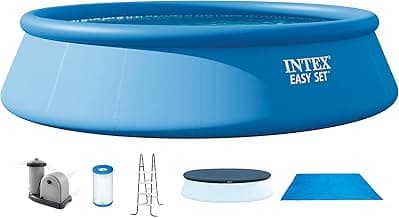 Easy Set 18 ft x 48in Above Ground Pool Set, Round Inflatable Swimming Pool with 1500 GPH Cartridge Filter Pump, Ladder, Cover, & Ground Cloth