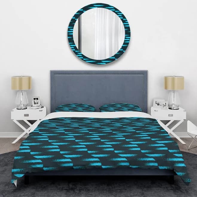 Blue and Black Striped Pattern Abstract Duvet Cover Set